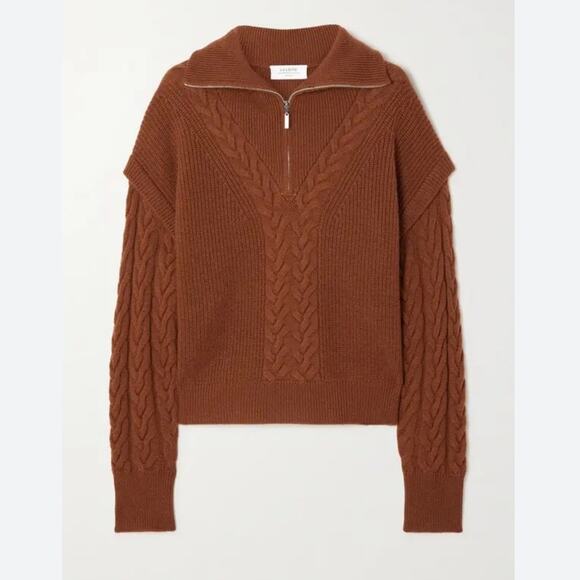 La Ligne Cable Bastien Sweater Rust Brown Merino Wool Half Zip Size XL Soft - Picture 4 of 14